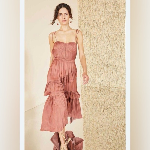 NWOT Ulla Johnson Delilah Plisse Matte Satin Midi Dress Size Large - Picture 5 of 10